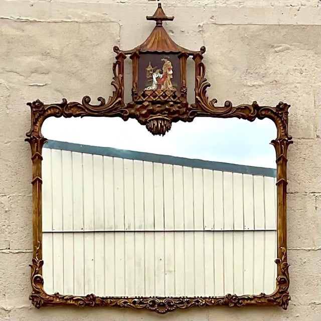 Vintage Regency Hand Carved Gilt Pagoda Mirror For Sale - Image 9 of 9