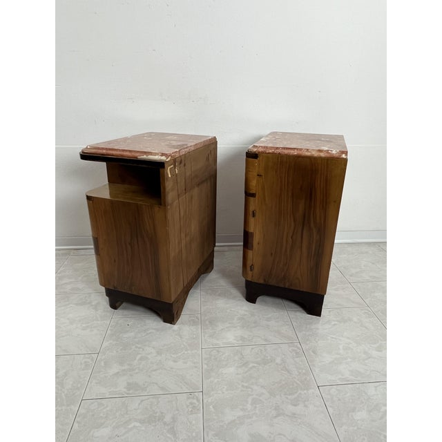 Art Deco Wood and Marble Bedside Tables, 1940s, Set of 2 For Sale - Image 9 of 14