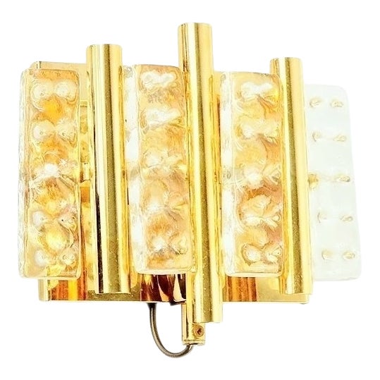 Mid-Century Modern Scandinavian Glass and Brass Wall Lamp by Jakobsson for Orrefors & MPR, 1960s For Sale