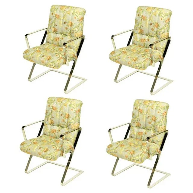 Four Channeled & Button Tufted Chrome Z-Frame Dining Chairs For Sale - Image 10 of 10