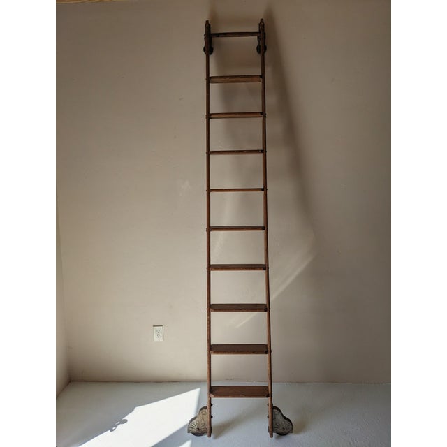 1920s Industrial Rolling Library Ladder by Putnam For Sale - Image 10 of 12