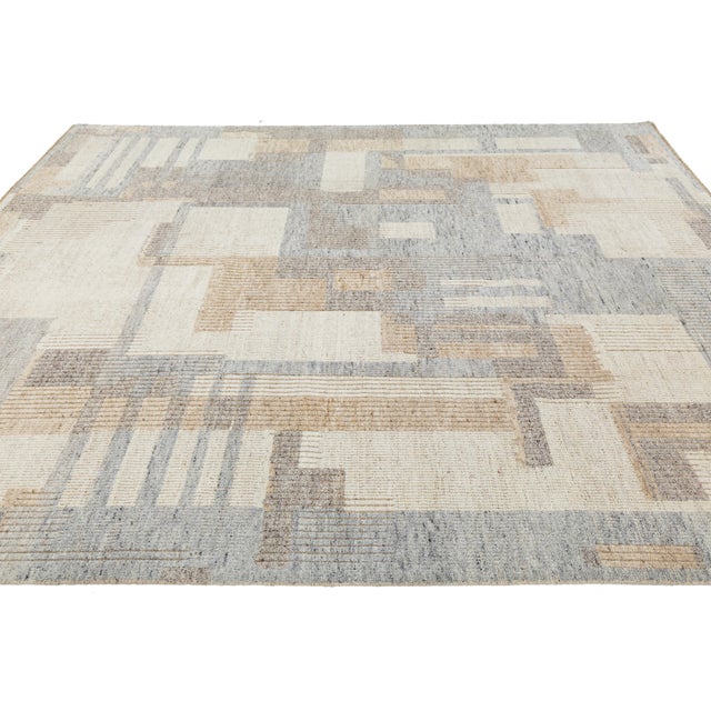 Modern Moroccan Style Wool Rug Handwoven Abstract in Neutral Earth Tones For Sale - Image 4 of 11