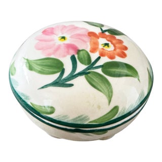 English Hand-Painted Floral Miniature Covered Trinket Dish For Sale