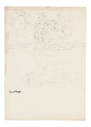 Study of Figures- Drawing in Pencil on Paper by M.Mangin - Late 19th Century 19th Century