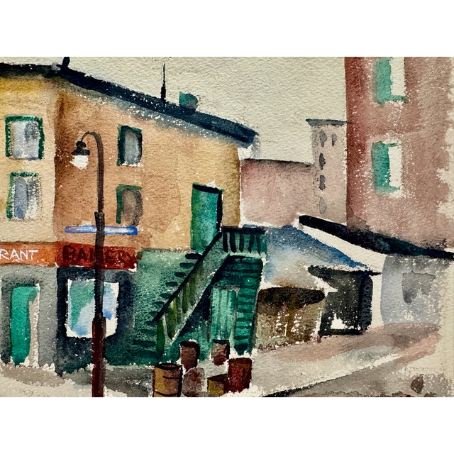 Rustic Henry Emil Salloch Original Watercolor on Paper Urban Street Scene, 1939. For Sale - Image 3 of 7