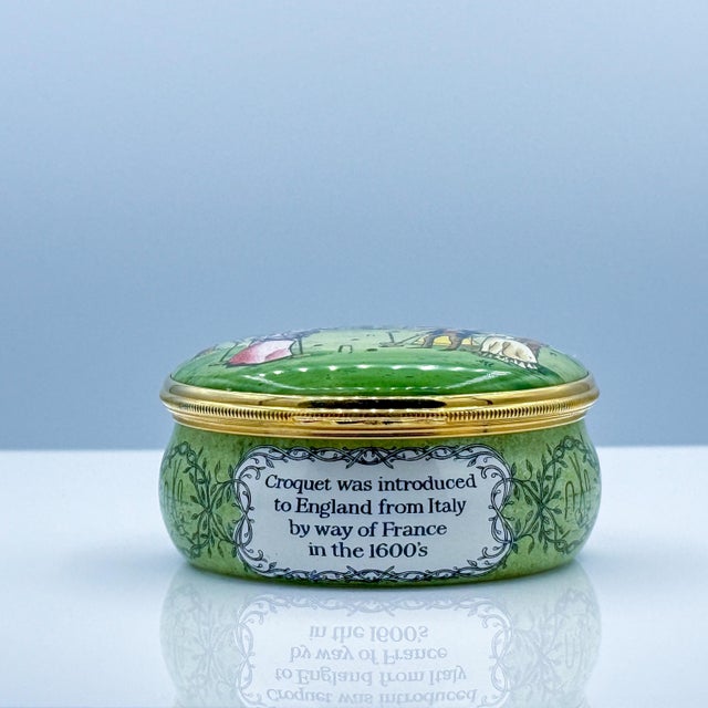 Victorian Halcyon Days Victorian Croquet Countryside Scene Porcelain Trinket Box For Sale - Image 3 of 7