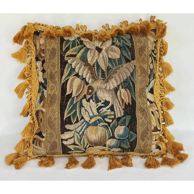 French Country Antique 18th Century Aubusson Tapestry Pillow Down-Filled W/Lovely Tassels For Sale - Image 3 of 6