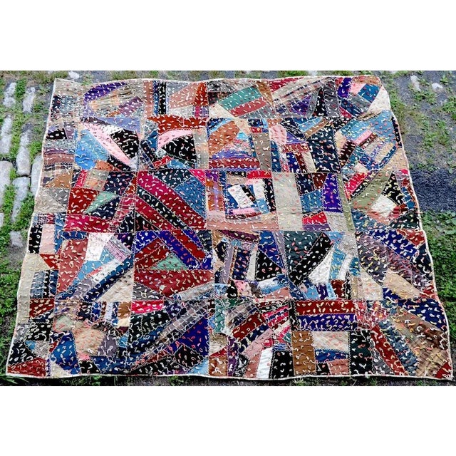 Graphic 19th century American tied quilt in very fine, original condition. Unusual construction includes densely tied...