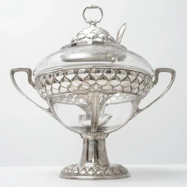 1920s Art Nouveau Silver Plate & Crystal Punch Bowl WMF For Sale - Image 5 of 12