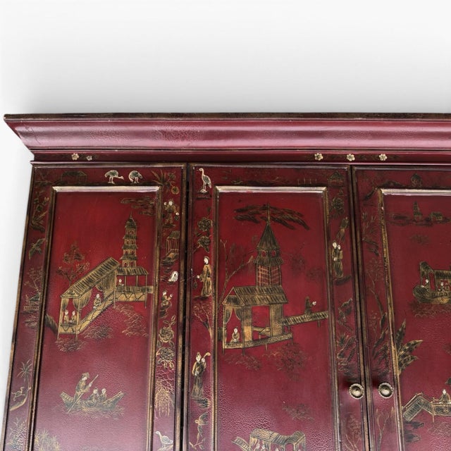 Vintage Maitland Smith Gilt Chinoiserie Flatscreen Television Wall Cabinet For Sale - Image 9 of 13
