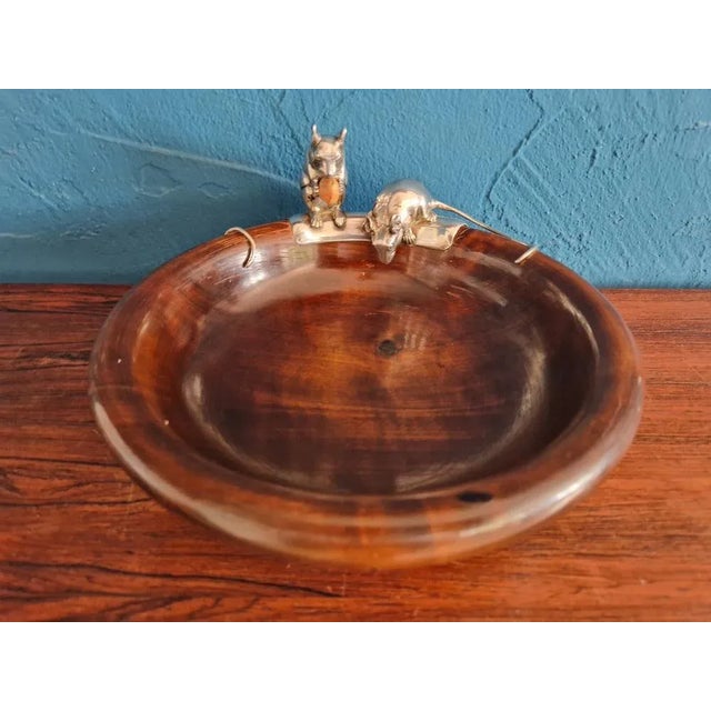 Maroon Large Nut Bowl in Precious Wood with 2 Mice from Schleißner Hanau Silber For Sale - Image 8 of 9