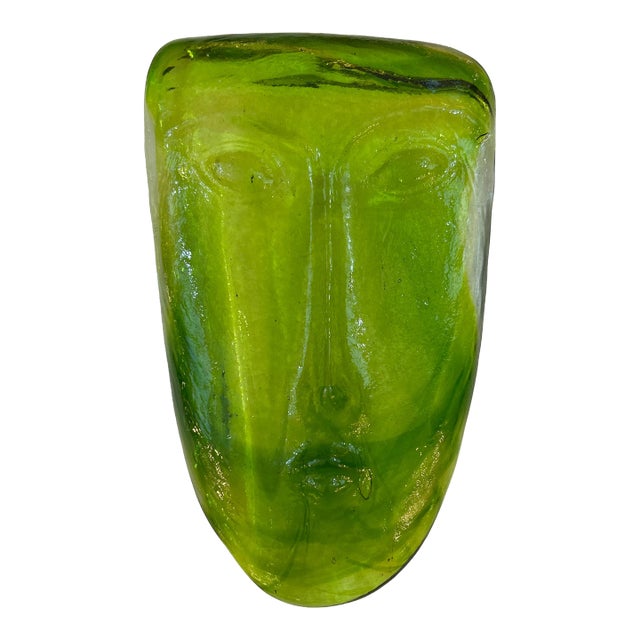 Erik H. Glund for Kosta Boda Blown Green Glass Face Sculpture For Sale