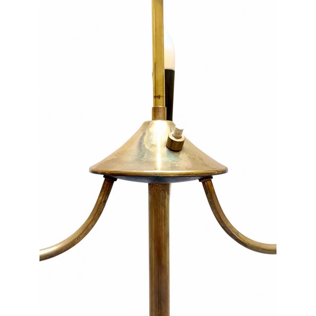 Mid-Century Modern Brass Floor Lamp with Pleated Fabric Shade and Marble Base, Italy, 1950s For Sale - Image 3 of 8