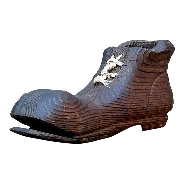 Vintage Italian Carved Wooden Shoe For Sale