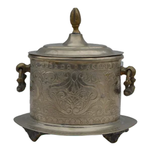 Antique Moroccan Brass & Silver Engraved Tea Box