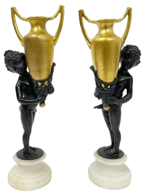 Small Antique French Bronze-Gilt Figurines, 1880, Set of 2