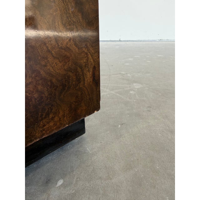 Vintage 1970’s Mastercraft Attributed Burlwood Armoire Cabinet With Etched Brass For Sale - Image 9 of 12