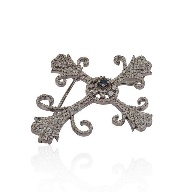 Gemstone Artisan Crafted Fleur De Lis Cross Brooch Pendant in 925 Sterling Silver For Sale - Image 7 of 13