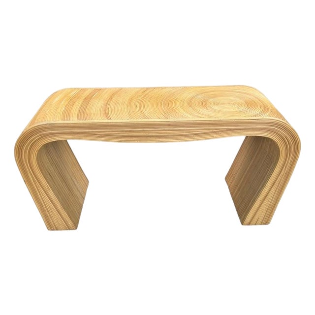 Vintage Gabriella Crespi Style Post-Modern Pencil Reed Rattan Waterfall Console Table For Sale