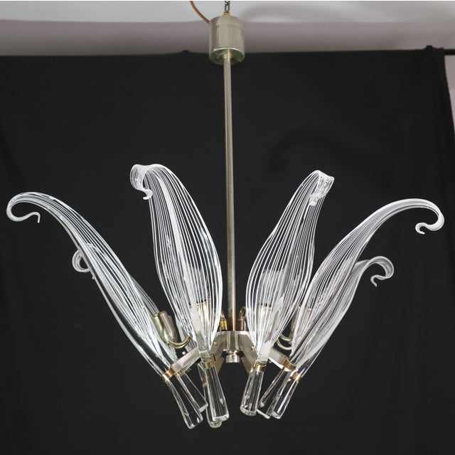 1980s 1980s Extraordinary Large Transparent Murano Glass Leaves Chandelier by Franco Luce For Sale - Image 5 of 18