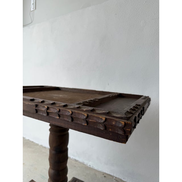 Gothic Vintage Hand Carved Tramp Style Side Table For Sale - Image 3 of 10