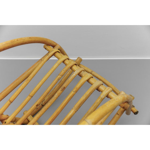 Beige Mid-Century Modern Rattan and Bamboo Rocking Chair, 1960s For Sale - Image 8 of 11