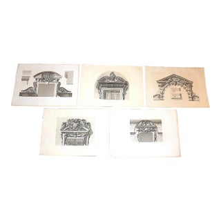 Antique 19th C. Imperial Folio Palais De Fontainebleau Architectural Detail Engravings - Set of 5 For Sale