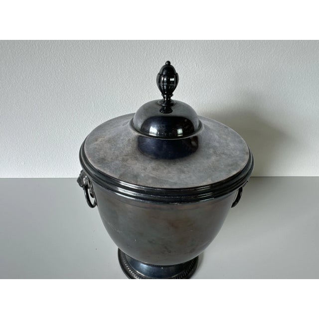 Vintage Reed & Barton Silverplate Ice Bucket With Lion Head Handles and Glass Insert For Sale - Image 4 of 12