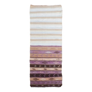 1970s Vintage Handmade Wool Cotton White Beige Kilim Runner Rug For Sale