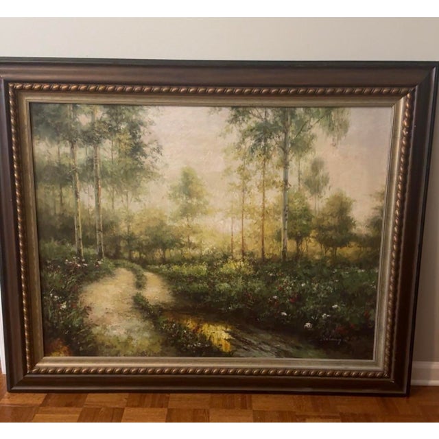Impressionist Large Original Signed Landscape Oil Painting on Canvas For Sale - Image 3 of 6