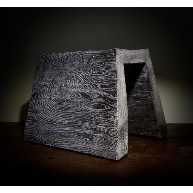 Contemporary Burnished and Limed Oak Stool by Fritz Baumann For Sale - Image 3 of 6