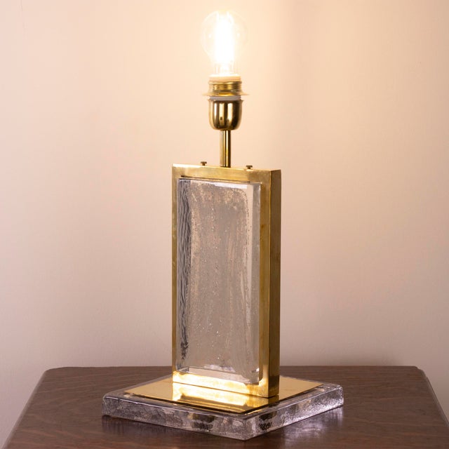 Italian Collectable Handmade Artistic Table Lamp in Murano Glass & Brass, Italy For Sale - Image 5 of 11