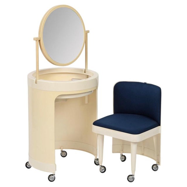 Italian White & Cream Vanity Table with Blue Seat from Studio Kastilia Silvi, 1970s, Set of 2 For Sale - Image 16 of 16