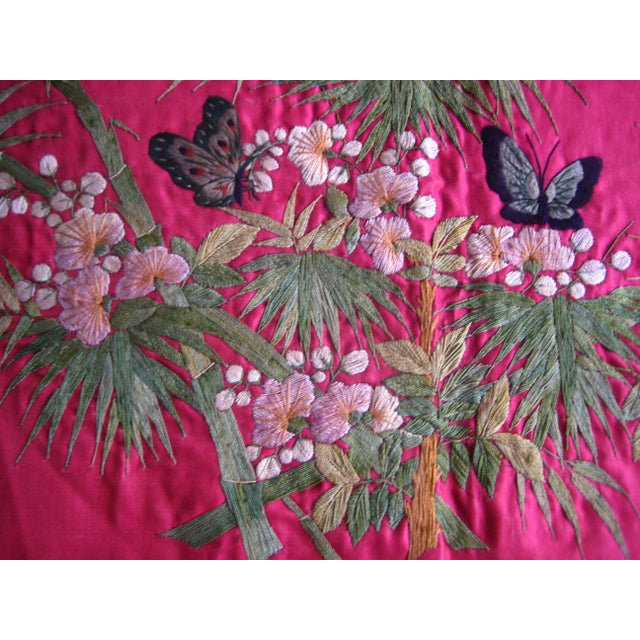 Chinese Silk Embroidery Peacock, Bords and Butterflies For Sale - Image 4 of 12