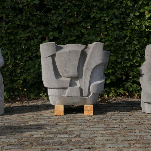 This abstract sculpture in Belgium bluestone was sculpted ‘en taille directe’ by the Belgian artist Jan Keustermans. The...