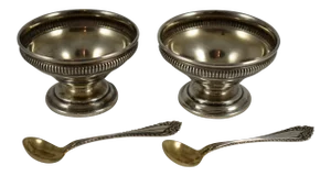 19th C. English Sterling Silver Open Salts & Spoons- 4 Pieces