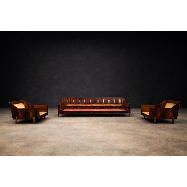 Beige Jd Móveis Brazilian Rosewood Four-Seat Sofa in Warm Oatmeal Bouclé, Brazil, 1960s — Sculptural Form With Rounded Tapered Legs For Sale - Image 8 of 16