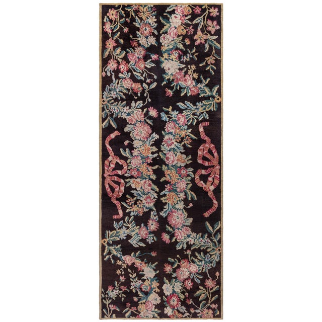 Doris Leslie Blau Savonnerie Antique Floral Brown Hand-Knotted Runner - c. 1800 For Sale
