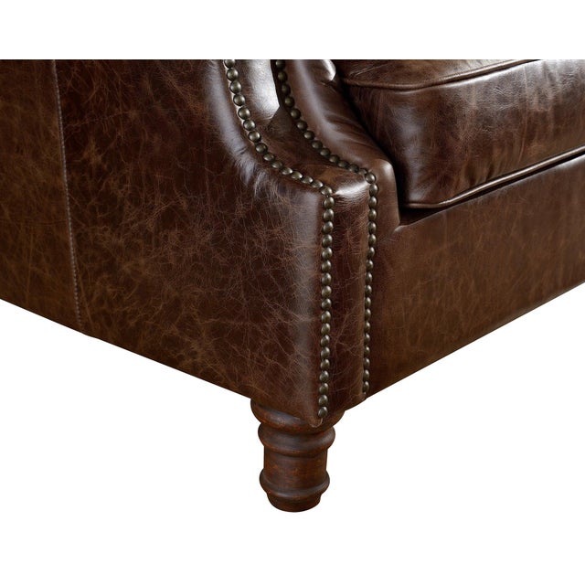 Brown English Rolled Arm - Arm Chair - Dark Brown Leather For Sale - Image 8 of 10