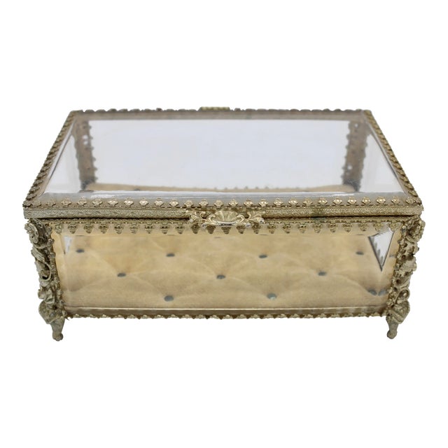 Mid 20th Century French Beveled Glass Jewelry Box For Sale