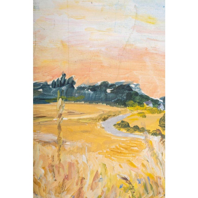 Landscape of a flowered road, 20th century. Evelyne Luez, School of Paris. Oil on Masonite Measures: H: 27 cm, W: 41 cm,...