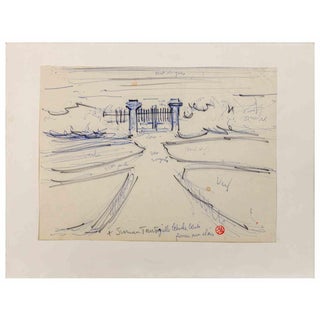 Suzanne Tourte, The Gate, Mixed Media Drawing, 1940s For Sale