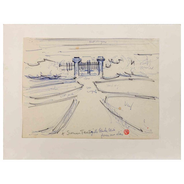 Suzanne Tourte, The Gate, Mixed Media Drawing, 1940s For Sale