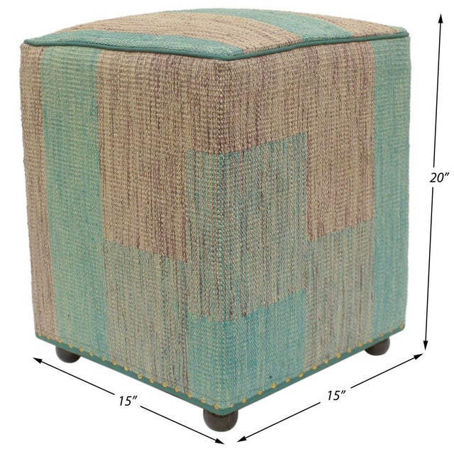 Chic handmade ottoman crafted using wood and upholstered using hand-woven kilim wool rug is a multi-purpose fashion pouf...