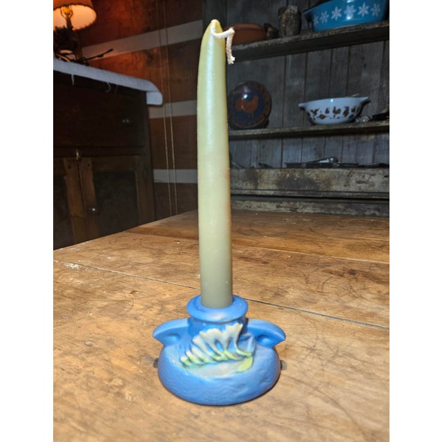 Roseville Blue Freesia single candle holder.