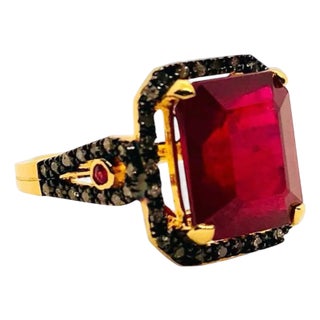 Bochic “Orient” Vintage Ruby & Diamond Cocktail Ring 18K Gold & Silver For Sale