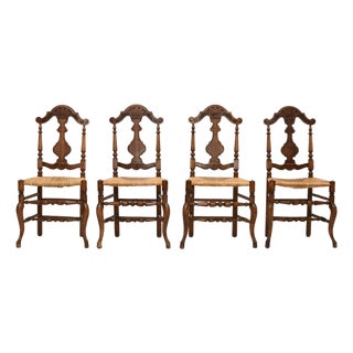 Antique French Provincial Walnut Dining Chairs, 1860, Set of 4 For Sale