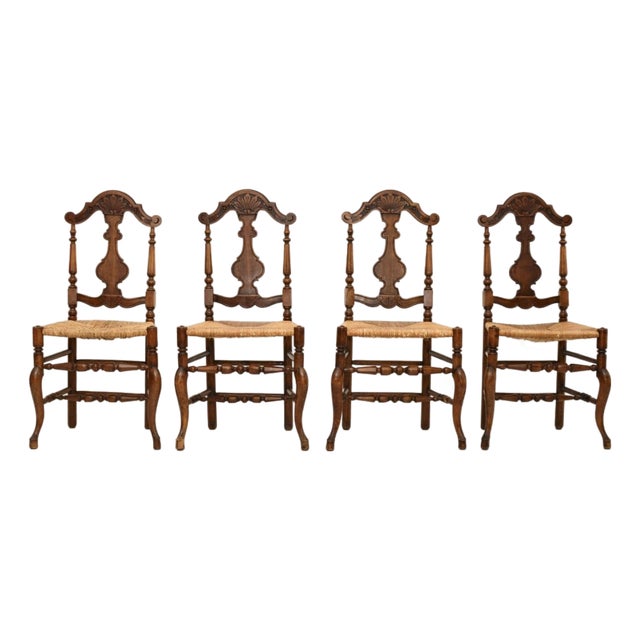 Antique French Provincial Walnut Dining Chairs, 1860, Set of 4 For Sale