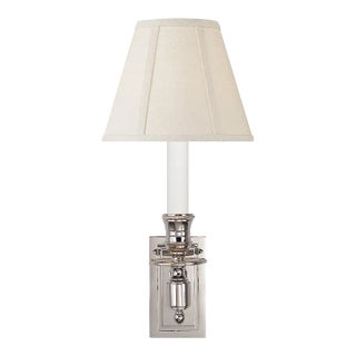 Visual Comfort Signature French Single Library Sconce in Polished Nickel with Linen Shade For Sale