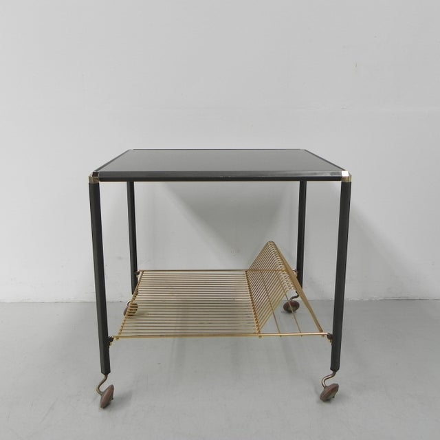 Black Vintage Coffee Table on Castors with Singles Rack, 1960s For Sale - Image 8 of 18
